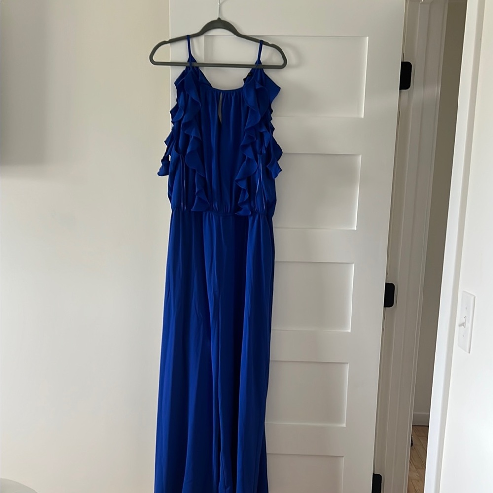 Lane Bryant Blue Ruffled Jumpsuit